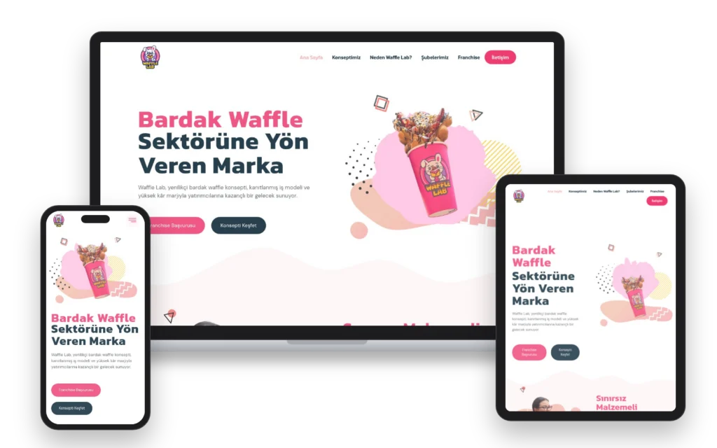 Wafflelab — masaüstü, tablet ve mobil görünüm